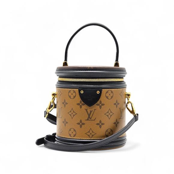 Louis Vuitton Cannes Handbag Reverse Monogram Canvas in Brown with Black - mint